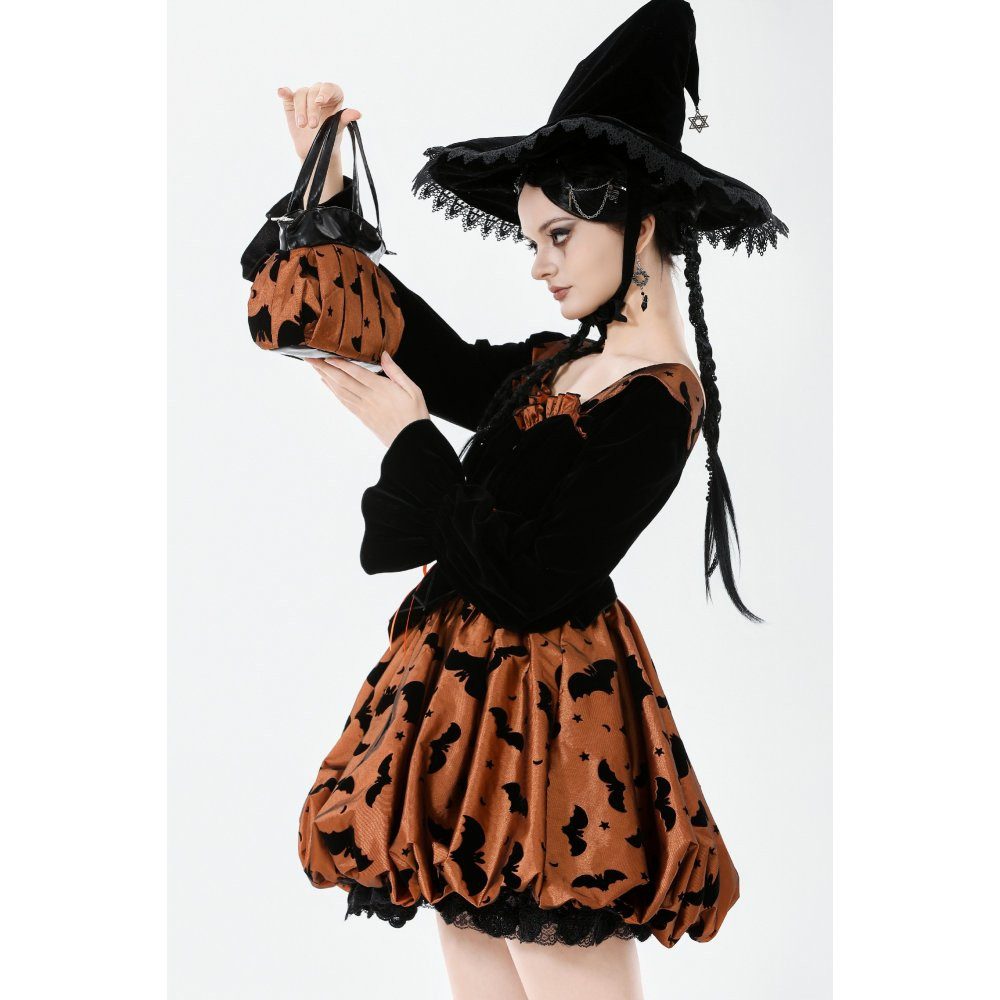 Dark in Love Schultertasche Halloween Beuteltasche in schwarz-orange Fledermausmotiv, Halloween-Beuteltasche mit auffälligem Fledermausmotiv
