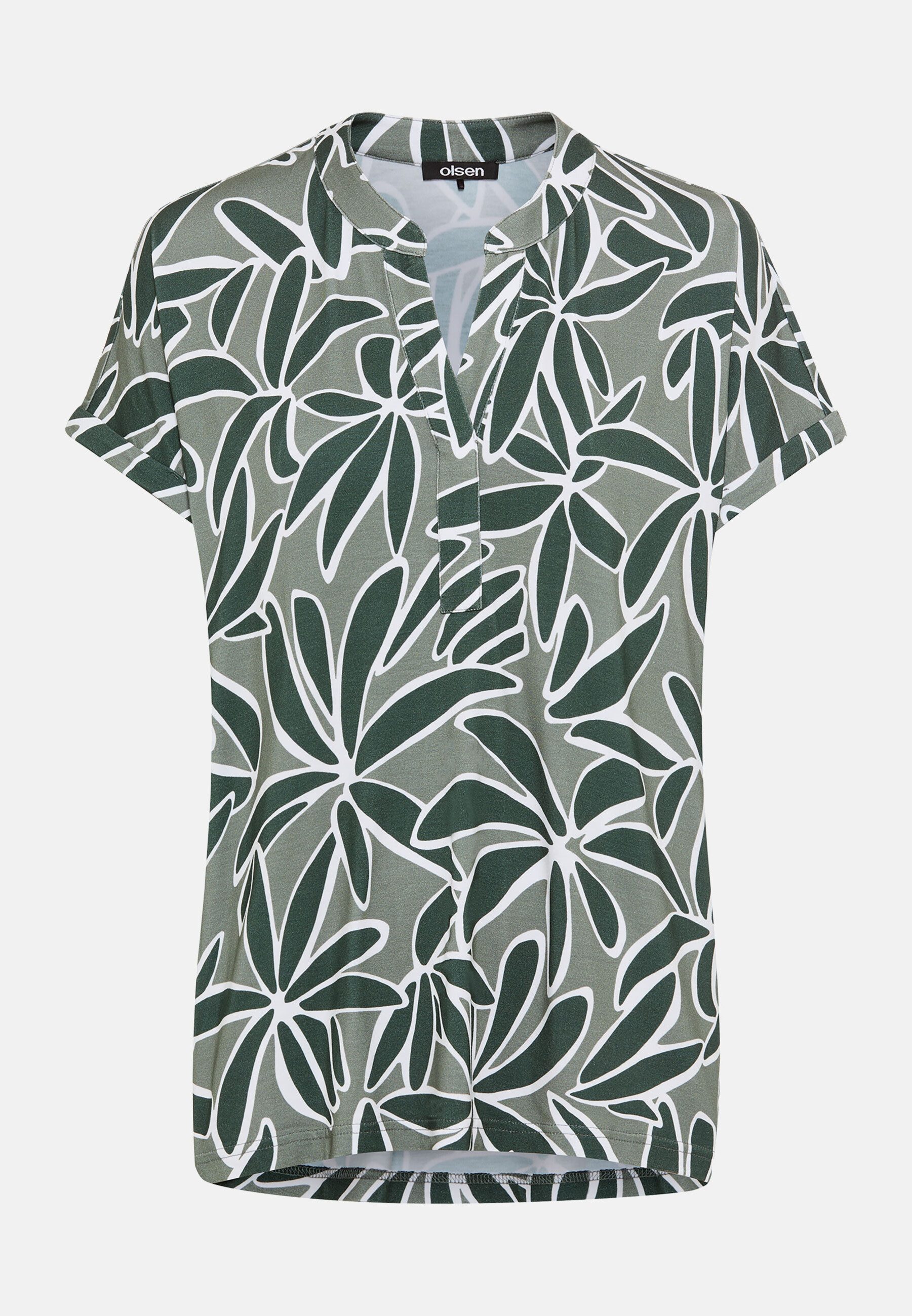 Olsen T-Shirt Shirt mit Tunikaausschnitt und Turn-up-Ärmeln