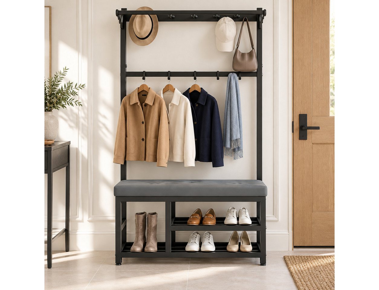 Vornix Garderobenständer Kleiderständer Garderobe,flurgarderobe, garderobe flur, (Staubschutz Garderobe, Kleiderschrank, faltbarer Kleiderschrank, Kleiderständer mit Vorhang), mit 9 Kleiderhaken