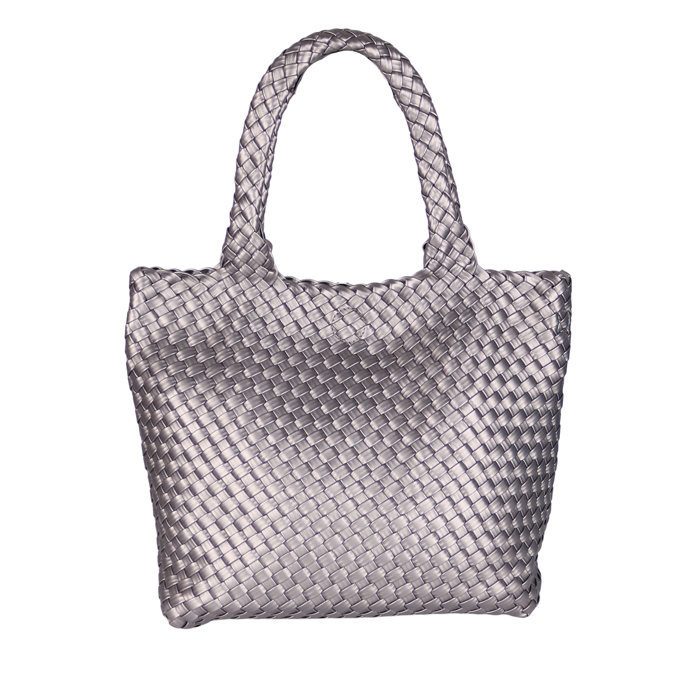 MIRROSI Umhängetasche Damen Shopper aus Kunstleder geflochten ca. 36x28x12 cm (langem Schulterriemen, Flecht-Optik, große Handtasche mit kleiner Innentasche), Neue Kollektion Herbst/Winter 2026