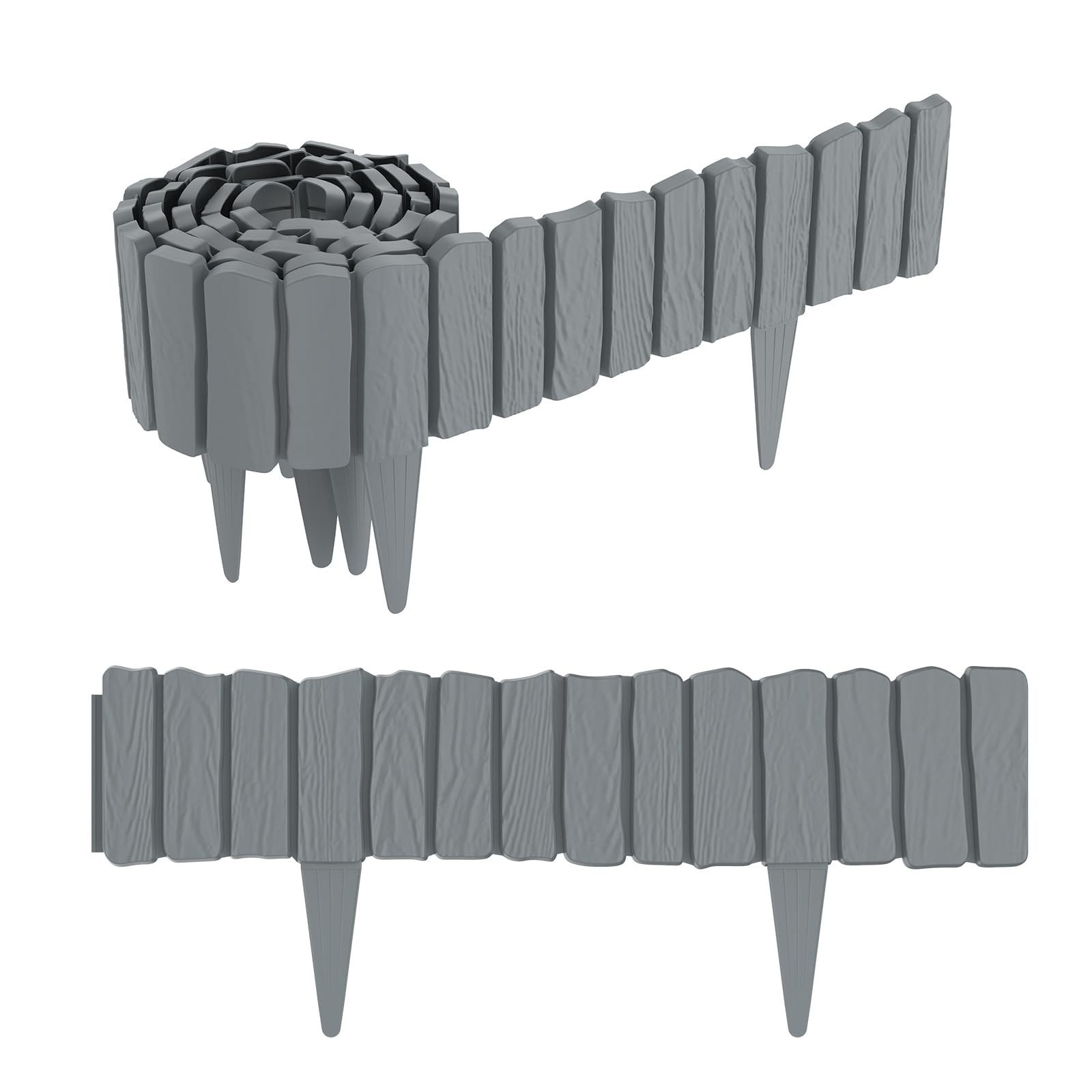 FIVMEN Rasenkante 2,3m/4,6m Rasenkanten Kunststoff Beeteinfassung in Holzimitation, Anthrazit/Braun/Grau, Beetumrandung Mähkante 4/8 stücke Randsteine Palisaden Gartenzaun