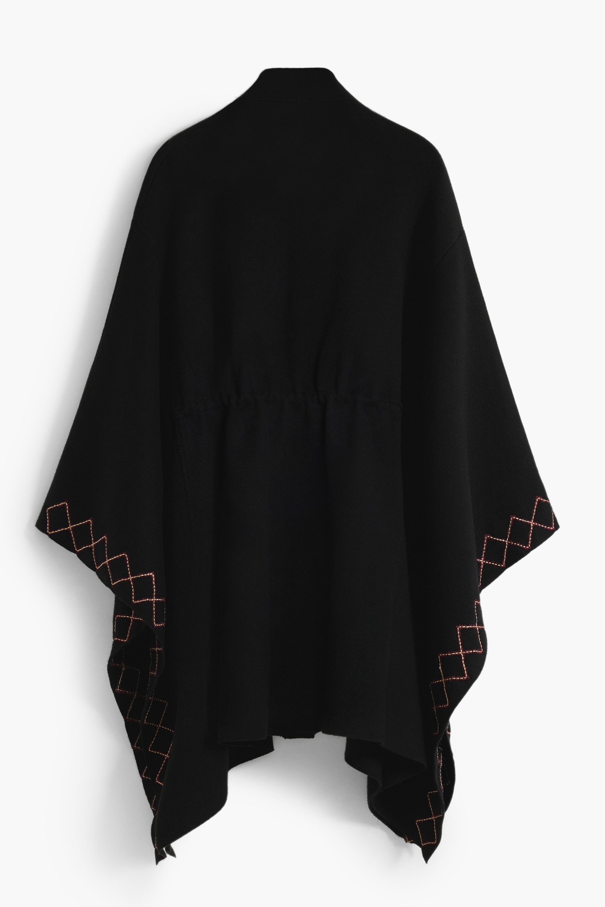 Desigual Strickpullover Eleganter Damenponcho in Schwarz mit Stickerei und Reißverschluss
