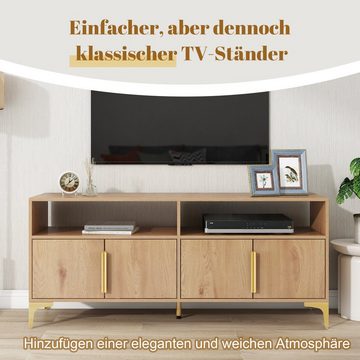 OKWISH TV-Schrank 4-türiger TV-Schrank mit 2 offenen Fächern, TV-Ständer (147 x 40 x 64 cm (L/B/H), für Wohnzimmer, für Fernseher bis zu 65 Zoll)