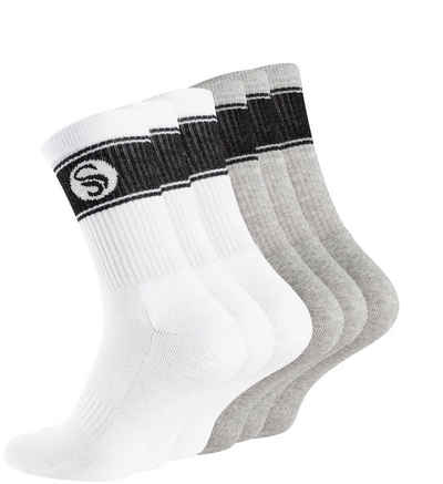 Stark Soul® Sportsocken Crew Socken im RETRO-Design (6 Paar) mit gepolsterter Sohle 6er-Pack, extra breiter Rippbund, Größenanagabe, flache Zehennaht