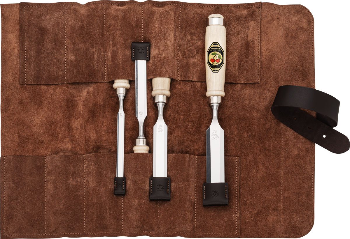 Stechbeitel KIRSCHEN Stechbeitelsatz in Ledertasche 4-tlg. mit Weißbuchenheft