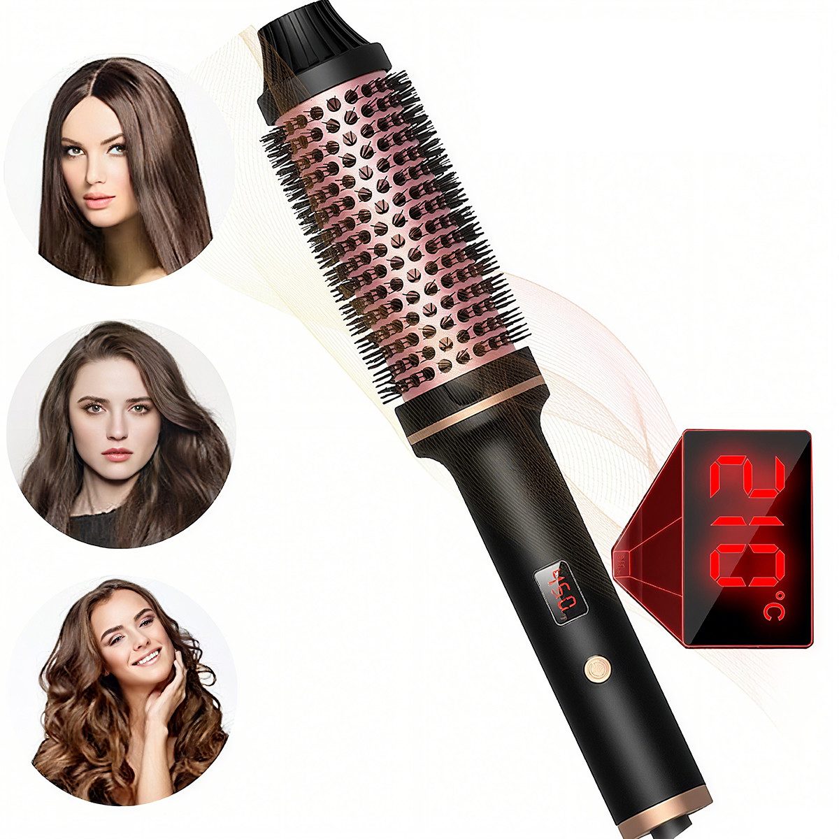 MOPUEA Lockenwickler 3 In 1 Lockenbürste Thermal Warmluftbürste Salon Ionen Haartrockner, 3-in-1 Stylingbürste mit Lockenstab, Glättbürste und Kammfunktion, 5 Temperaturen, ionische Keramik, 30s Aufheizen, 60min Auto-Off