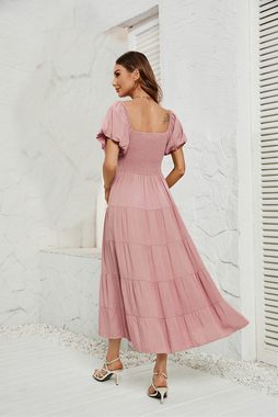 RUZU UG Dirndl Einfarbiges Sommerkleid mit hoher Taille und Puffärmeln für Damen (1-tlg)