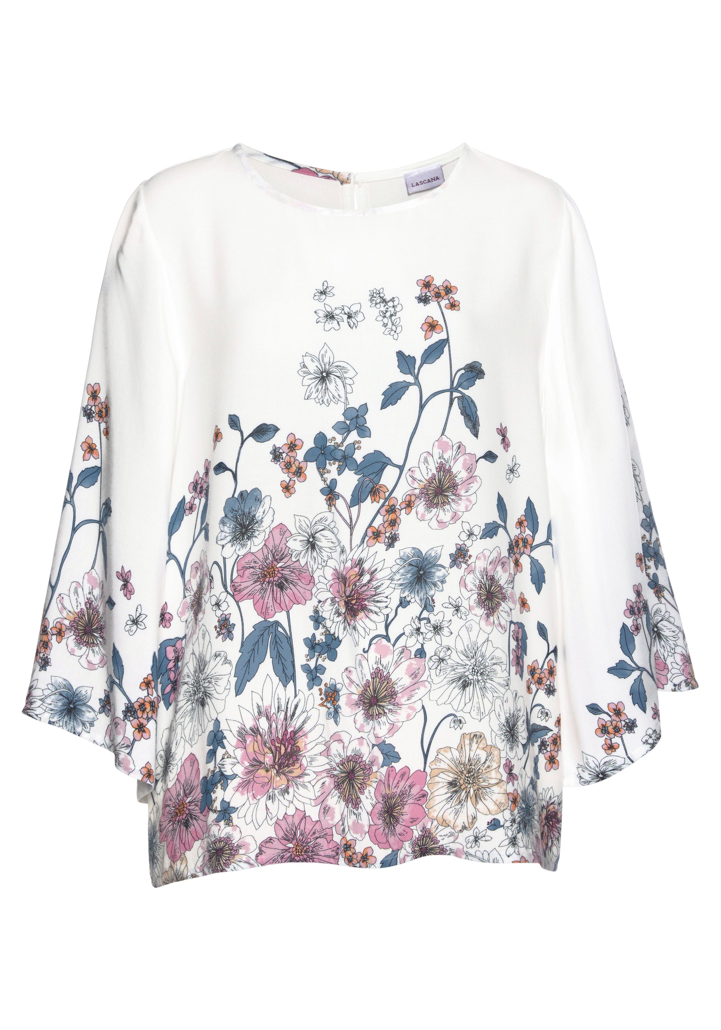 LASCANA Schlupfbluse mit sommerlich und Blumenprint Trompetenärmeln, Blusenshirt