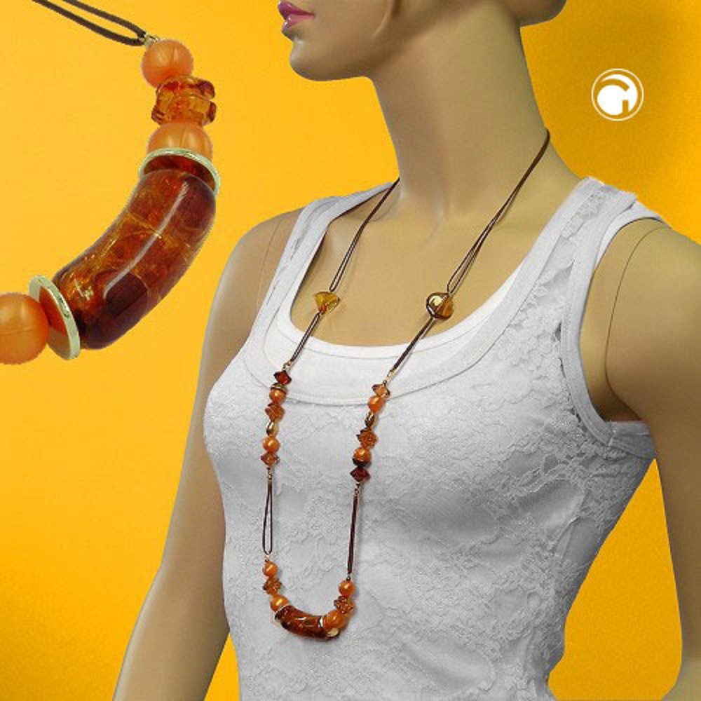 unbespielt Collier Kette Kunststoffperlen Orange-Braun-Gold Töne Kordel 90 günstig online kaufen