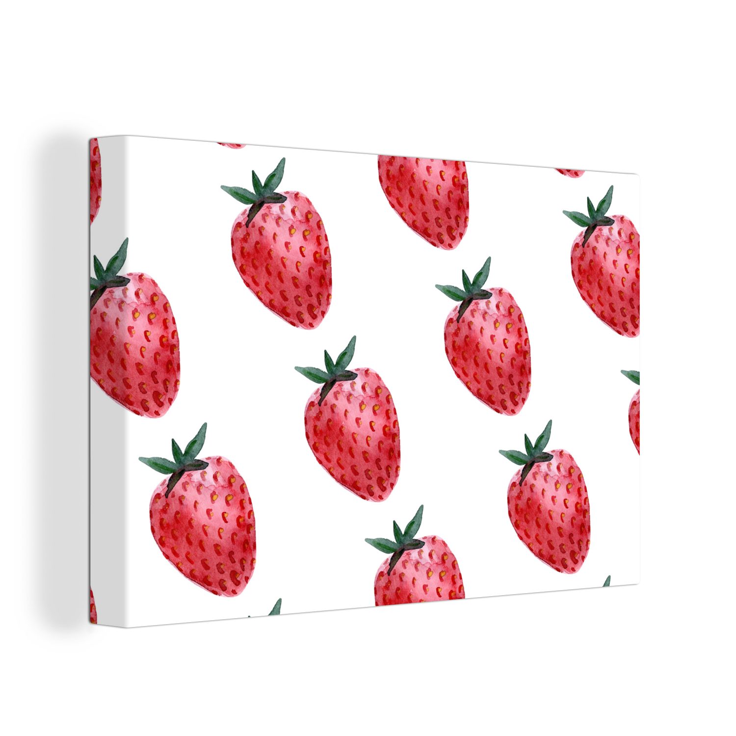 OneMillionCanvasses® Leinwandbild Erdbeere - Muster - Aquarell, (1 St), Wandbild Leinwandbilder, Aufhängefertig, Wanddeko, 30x20 cm