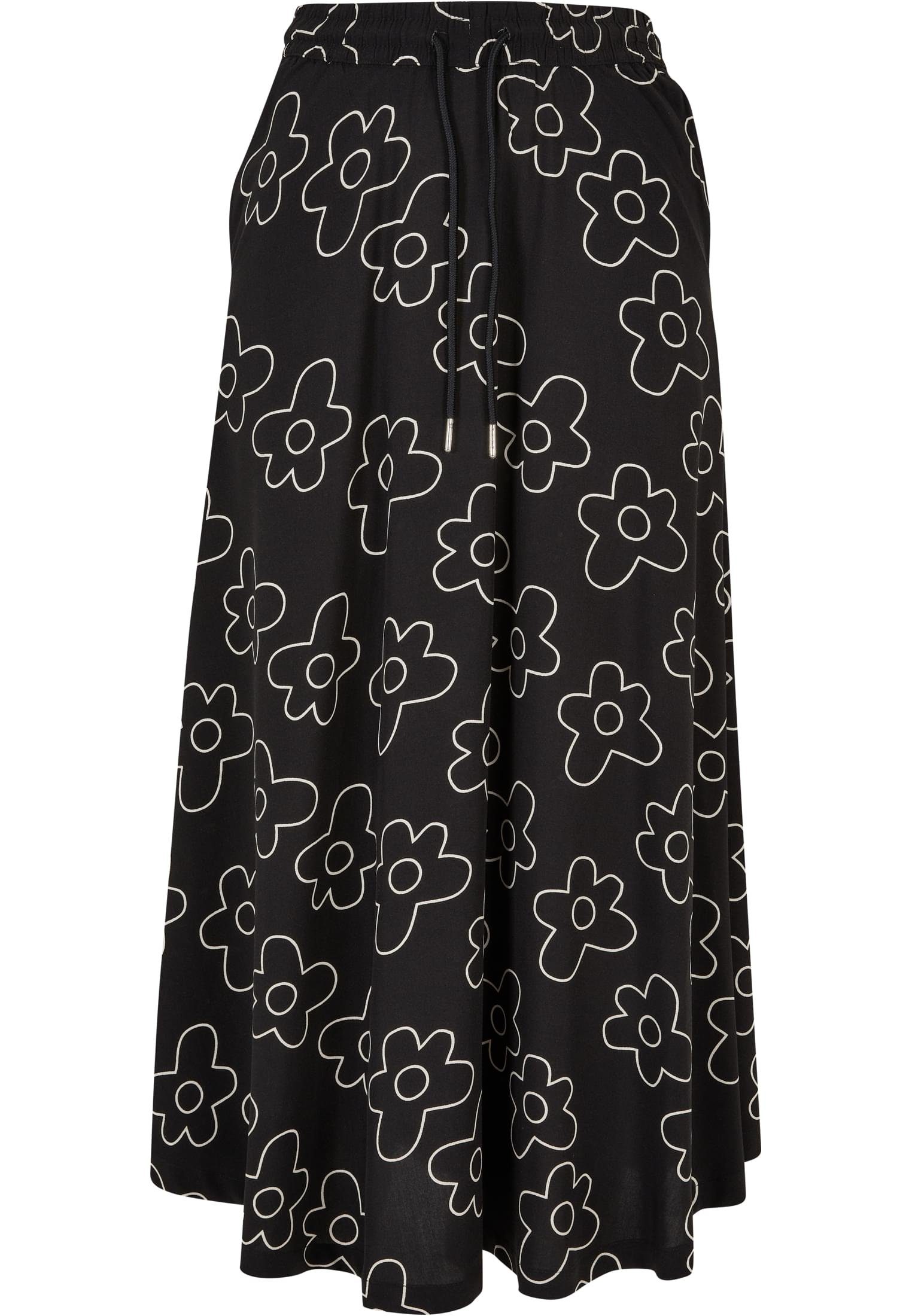 URBAN CLASSICS Jerseyrock Damen Ladies Skirt blackflower Midi (1-tlg) Viscose
