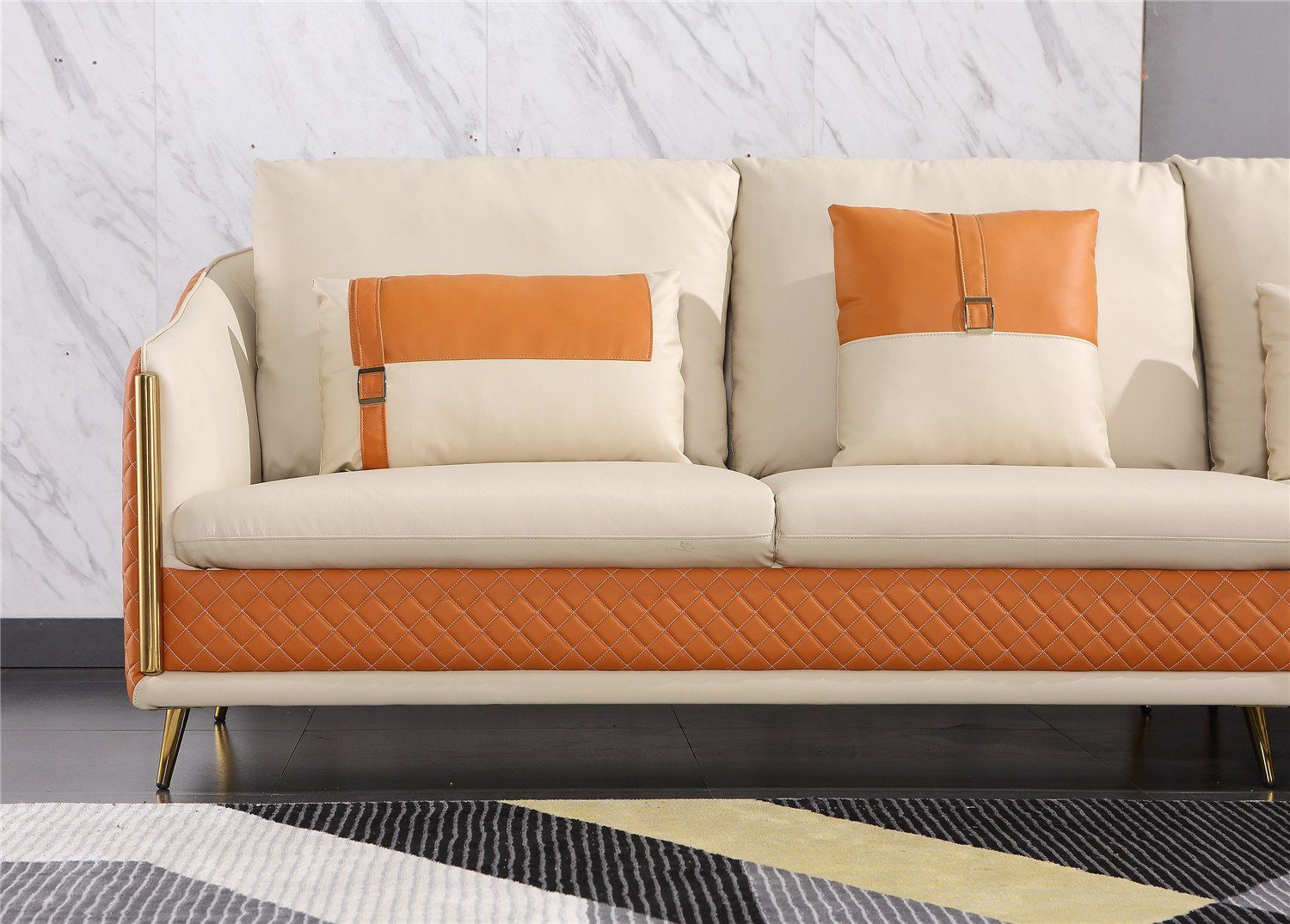 Ecksofa Ecksofa Garnitur Design Couch Made Wohnlandschaft Leder JVmoebel in Modern, Europe Orange