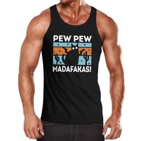 MoonWorks Tanktop Herren Tanktop Pew Pew Madafakas Katze Cat crazy verrückt lustig Muscle Shirt Achselshirt Moonworks® mit Print