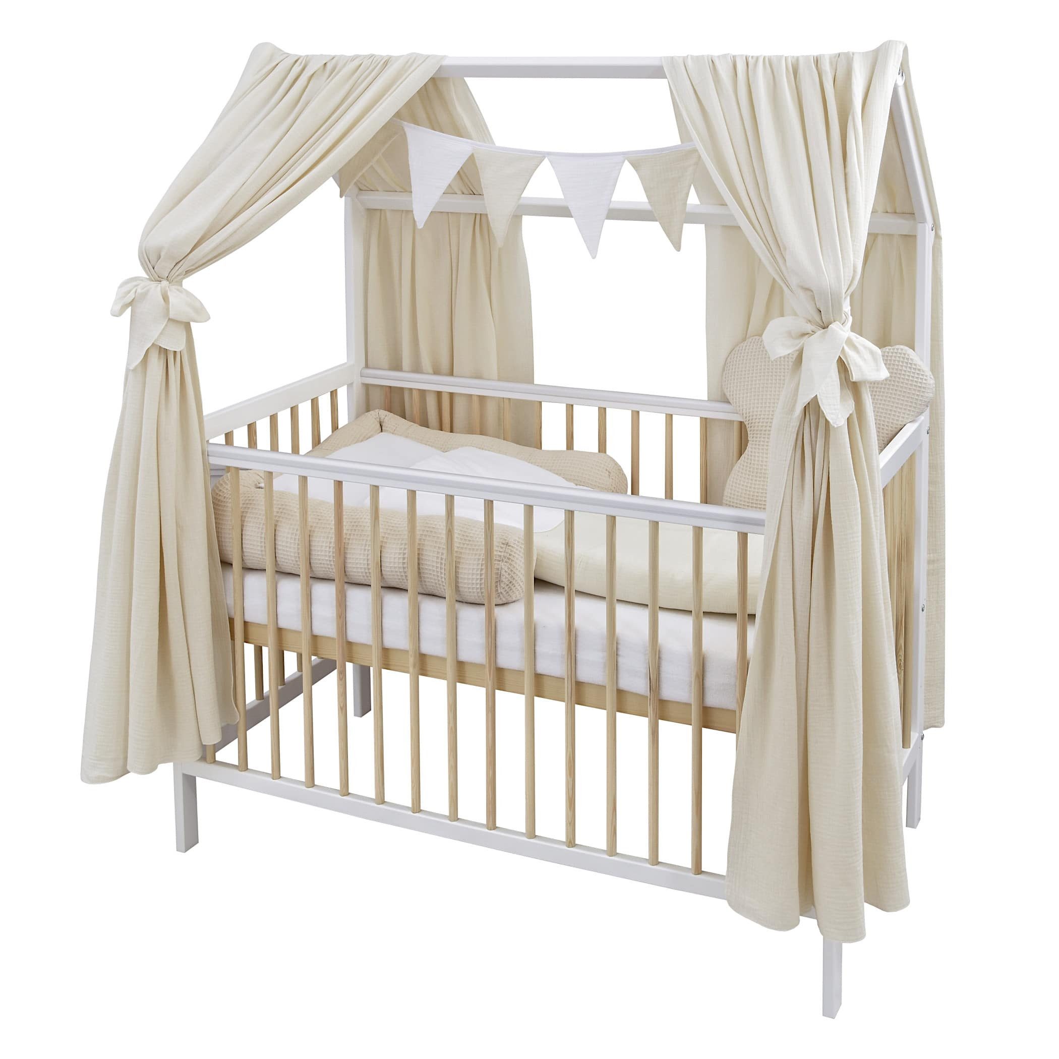 Baby-Delux Betthimmel Baby Betthimmel Kinderbett (2-tlg), Betthimmel Musselin Hausbett Baumwolle Deko