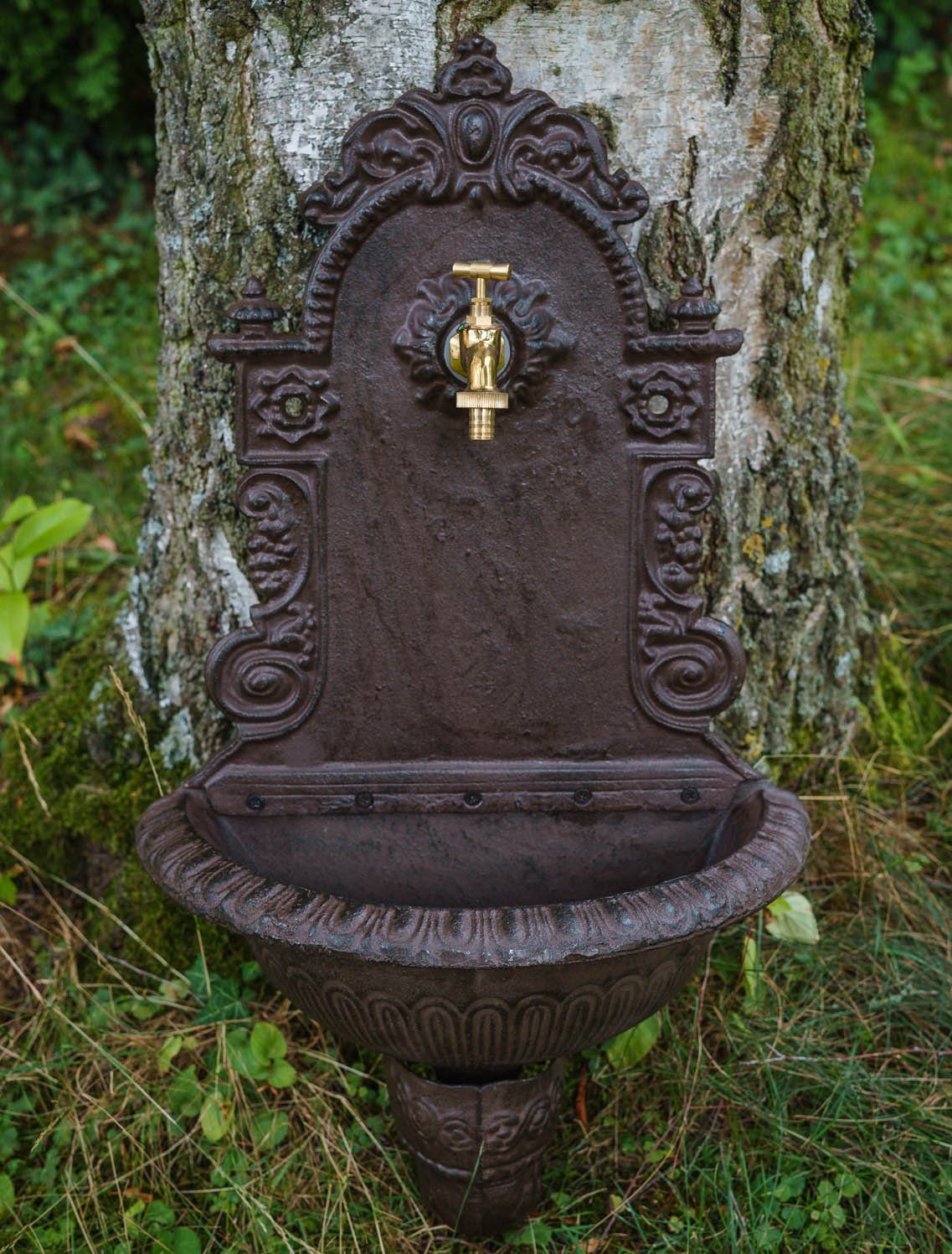 Wandbrunnen Antik-Stil Gartenbrunnen 76cm Garten Waschbecken Brunnen braun Aubaho Eisen