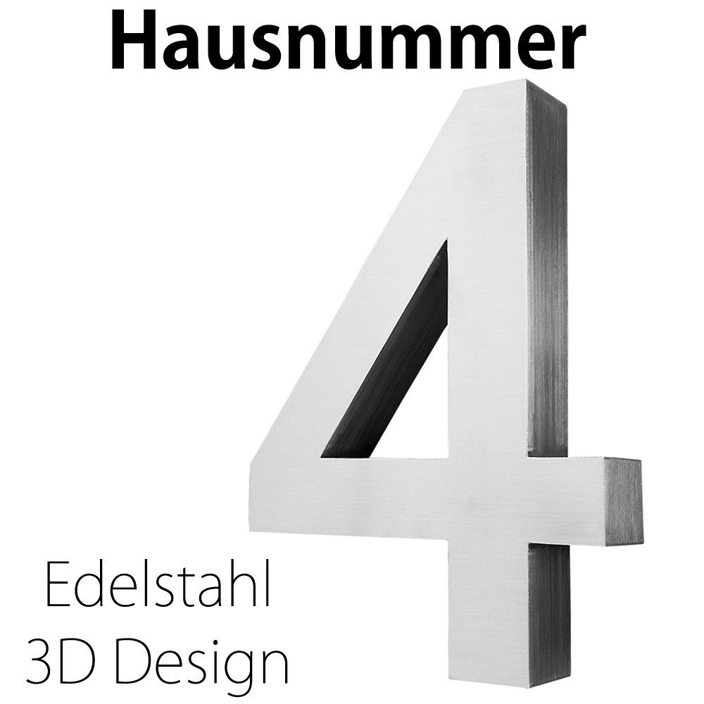 V2Aox Hausnummer Edelstahl Hausnummer 20 cm Hausnummernschild Hausnummer 4 Schild 3D