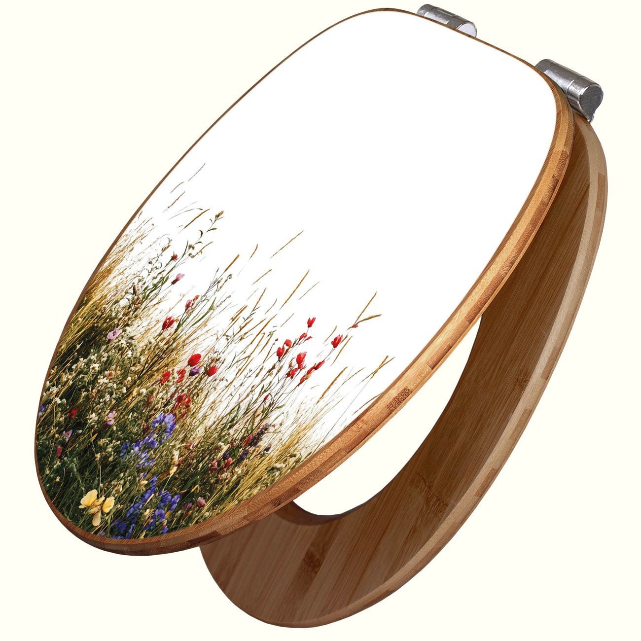 banjado WC-Sitz aus Bambus mit Absenkautomatik Motiv Sommerliche Blumenwiese (umweltfreundliches Material, integrierte Absenkautomatik), 45,8 x 37,5 x 5 cm