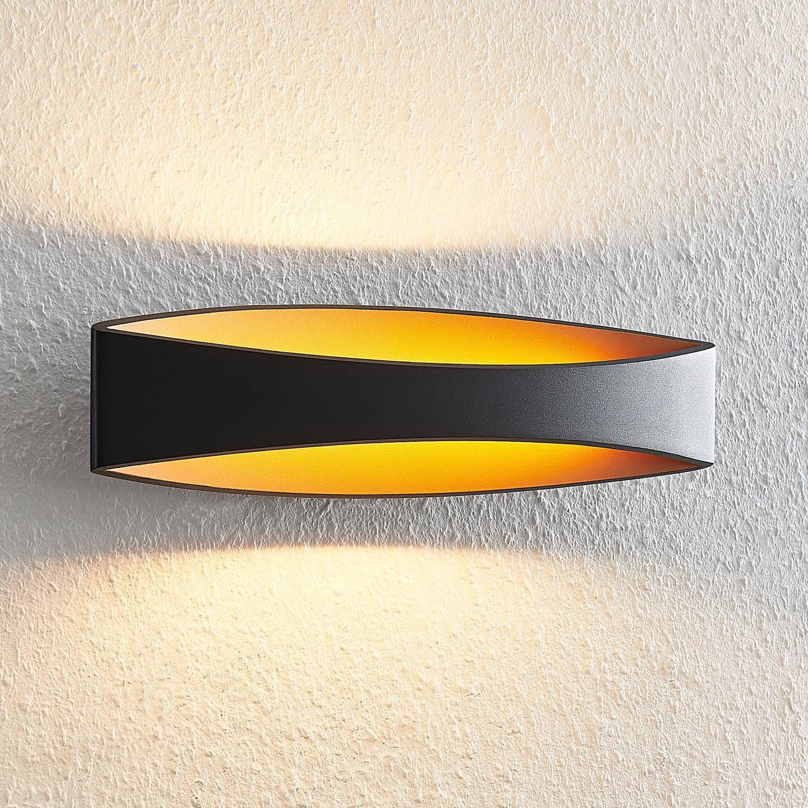 Arcchio LED Wandleuchte Jelle, LED-Leuchtmittel gold, Eisen, warmweiß, 1 fest inkl. Modern, Aluminium, Schwarz, verbaut, flammig