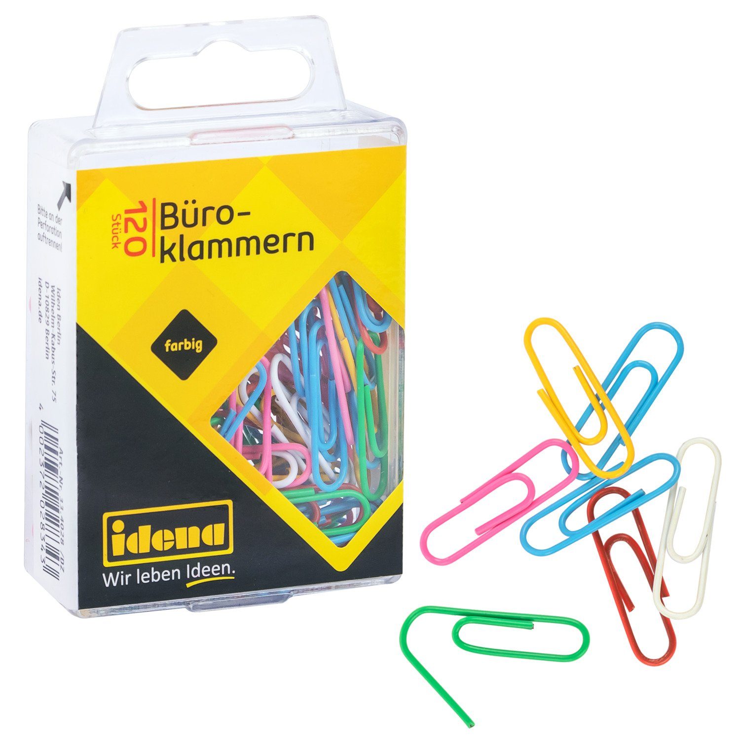 Büroklammer Idena 334028 - Büroklammern, ummantelt, 120 Stück