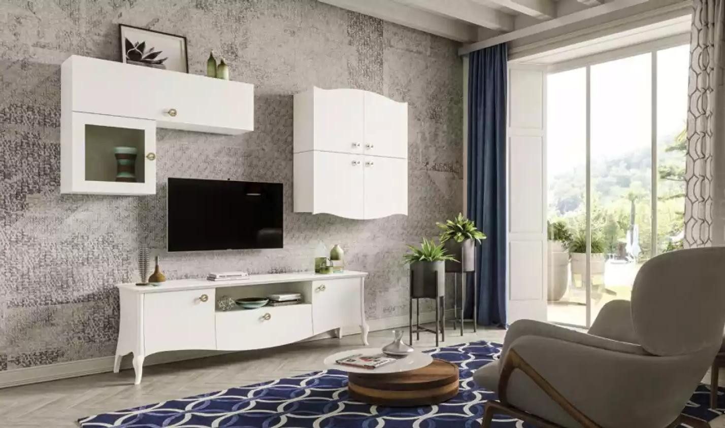 Xlmoebel Wohnwand Weißes Luxus-TV-Möbel mit Stauraum und Ablageflächen, (Wohnwand), Hergestellt in Europa