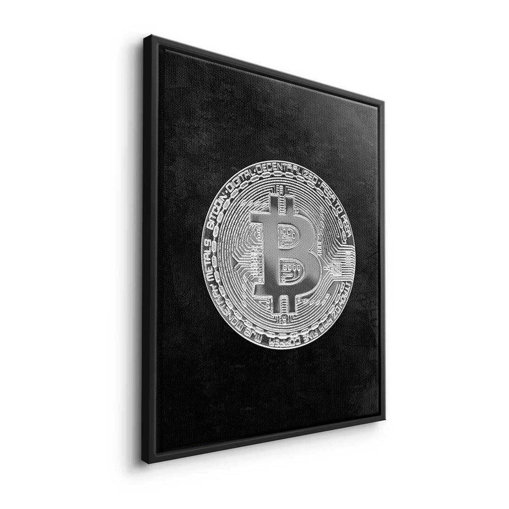 Leinwandbild - - Black - Black - weißer Bitcoin Crypto Leinwandbild Trading Motivation Bitcoin, Premium Rahmen DOTCOMCANVAS®
