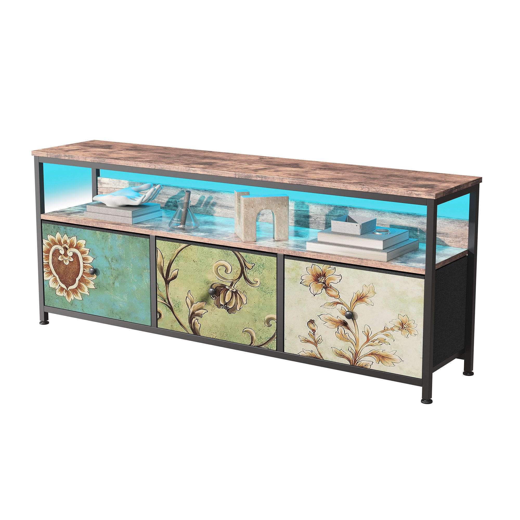 BELUPAI Lowboard TV Schrank mit LED und Schubladen (Set, 1 St., Fernsehschrank Kommode mit 3 Schubladen aus Stoff), für Fernseher Bis Zu 55 Zoll, für Wohnzimmer, 137 x 30 x 57cm