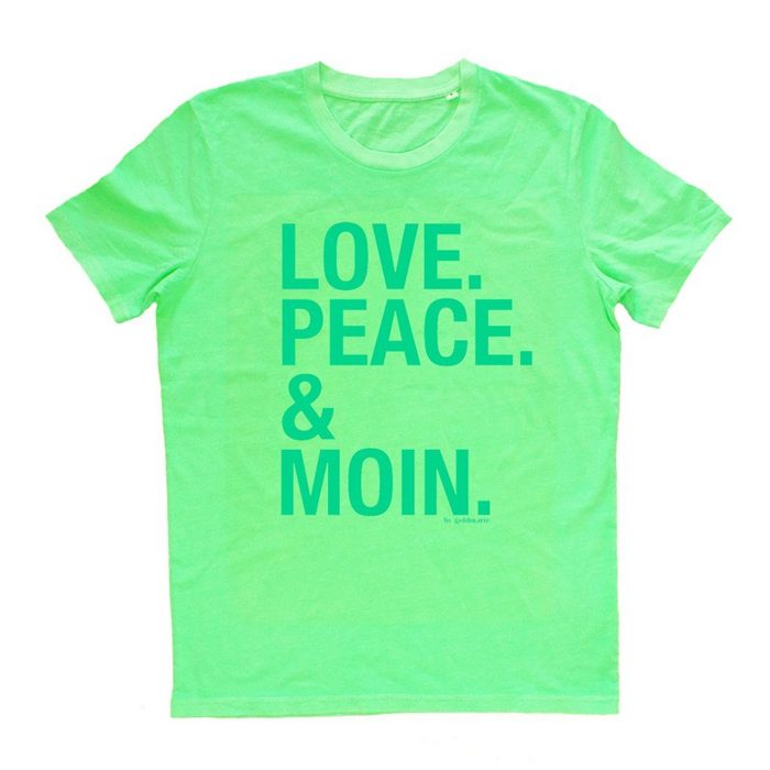 goldmarie T-Shirt LOVE PEACE MOIN holographic mit Glanz neon grün mit Frontprint