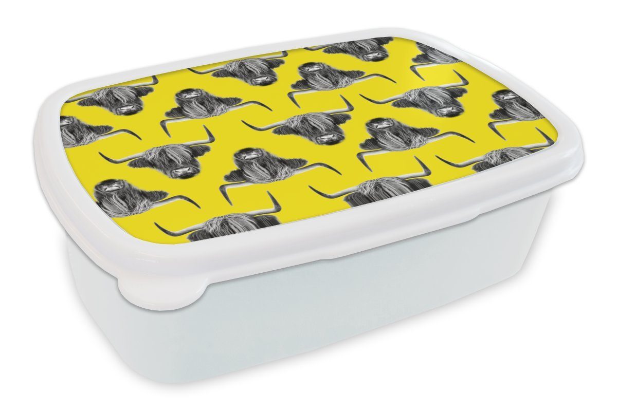 MuchoWow Lunchbox Brotdose, Erwachsene, (2-tlg), Brotbox Kunststoff, Mädchen Kinder Schottischer für - - Gelb, Muster für Jungs weiß und Highlander und