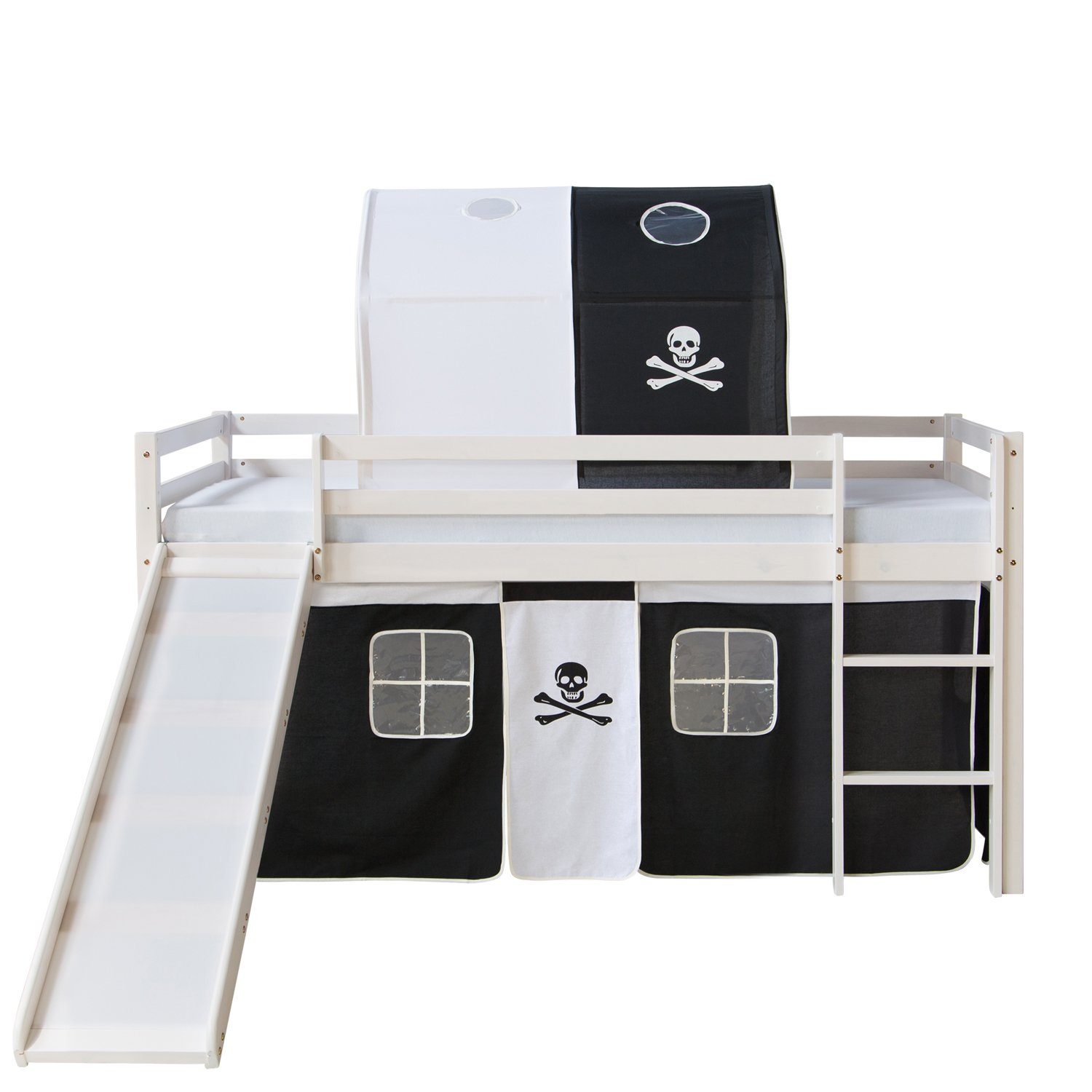 Homestyle4u Hochbett 90x200 Weiß mit Rutsche Vorhang Pirat 1566 günstig online kaufen