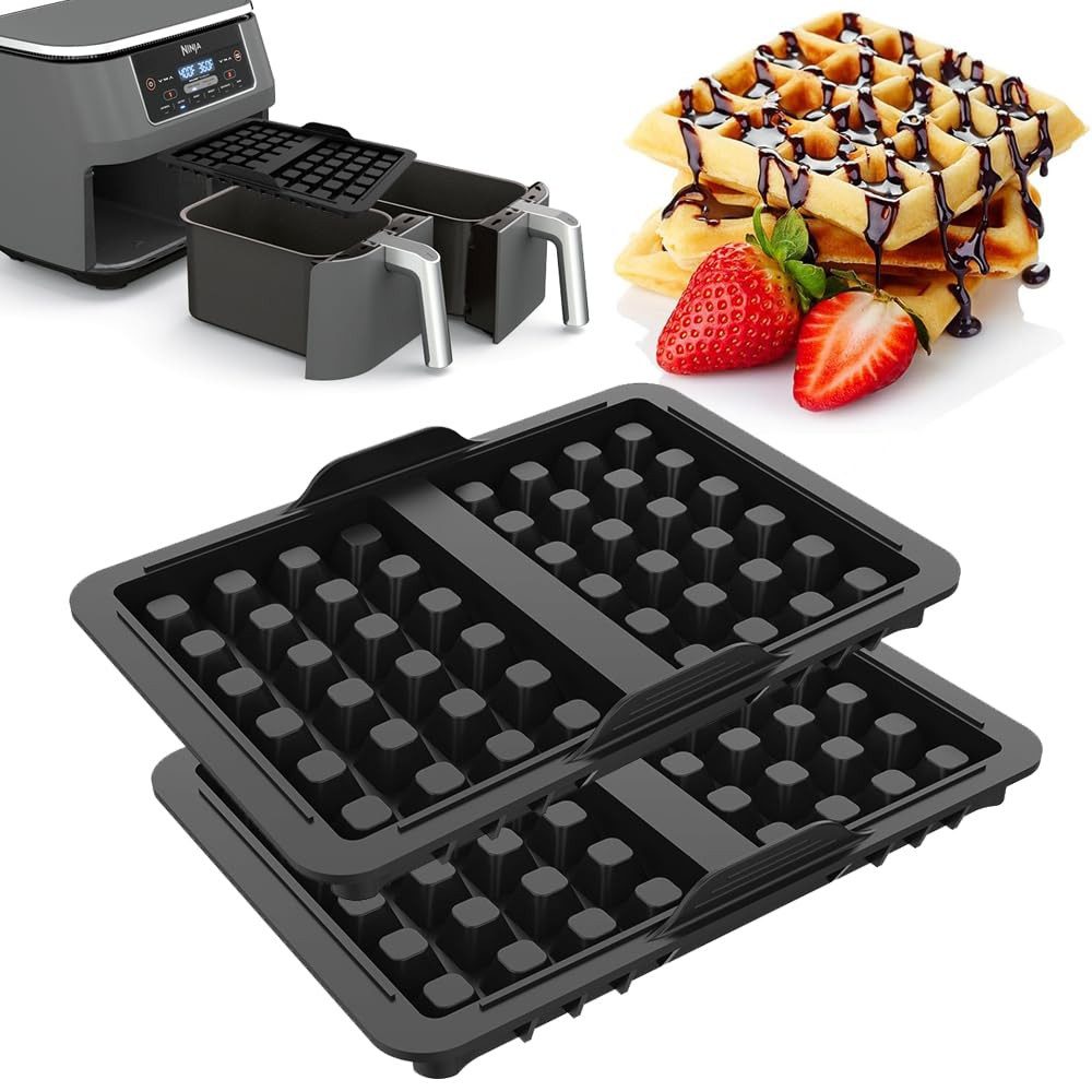 FOUORTUNATE-BEE Backform Waffelform für Ninja Airfryer, Heißluftfritteuse zubehör (2 Stück), (mit Ninja AF400EU, AF451EU, SL400EU, und AF500DE, Doppelt Backschaleneinsatz aus Silikon, Belgische Waffeleisen Silikon Zubehör)
