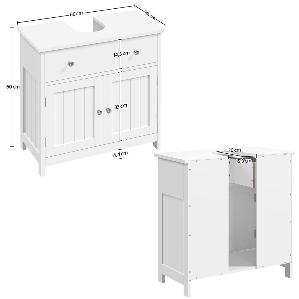 Yaheetech Badkommode Waschbeckenunterschrank mit Schublade & 2 Türen, Badezimmerschrank Waschtischunterschrank