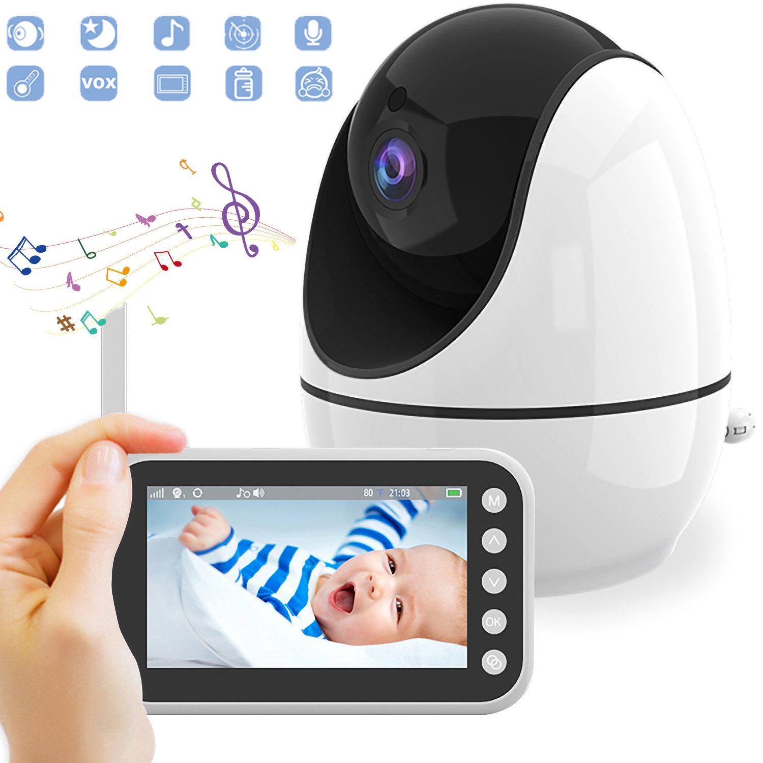 Video-Babyphone mit Kamera und Audio; 4,5-Zoll-Display, Infrarot-Nachtsicht