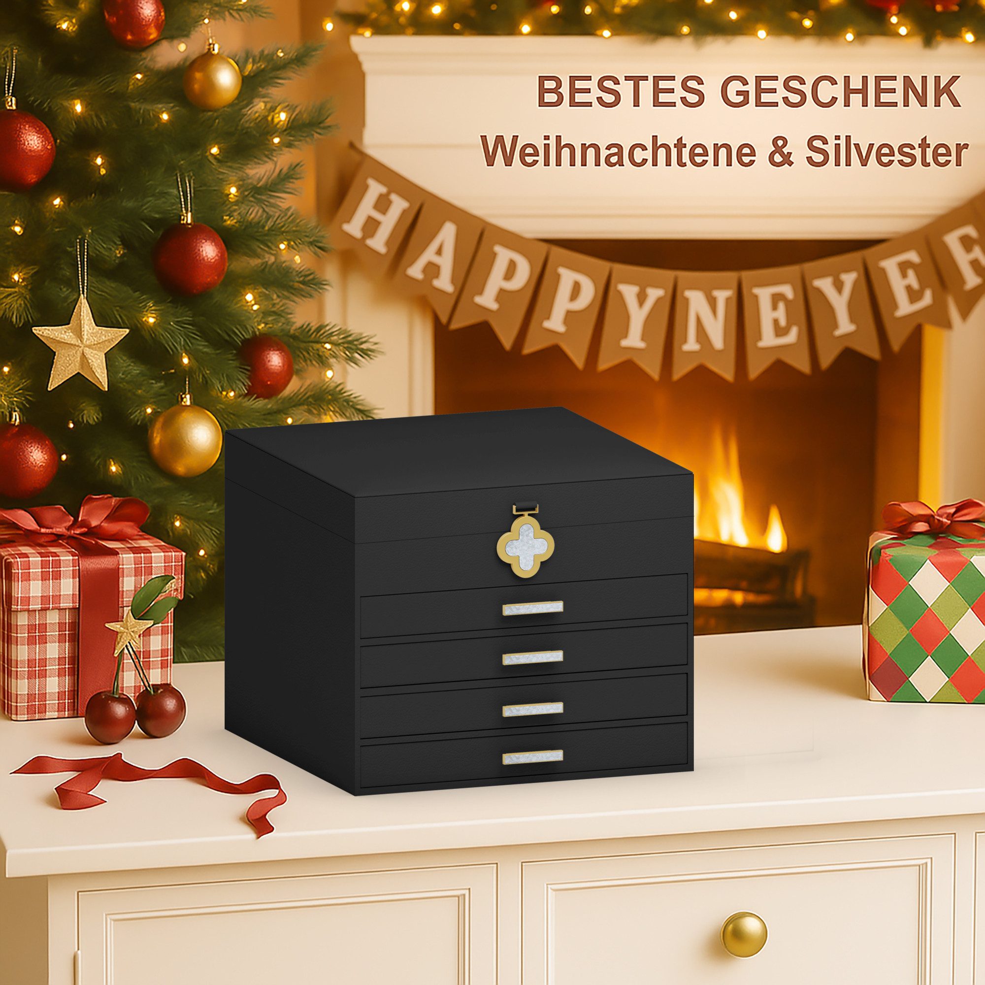 AdelDream Schmuckkasten ADEL DREAM 5-stöckige Schmuckkästchen mit Kleeblatt-Knopf – Bild 5 von 5