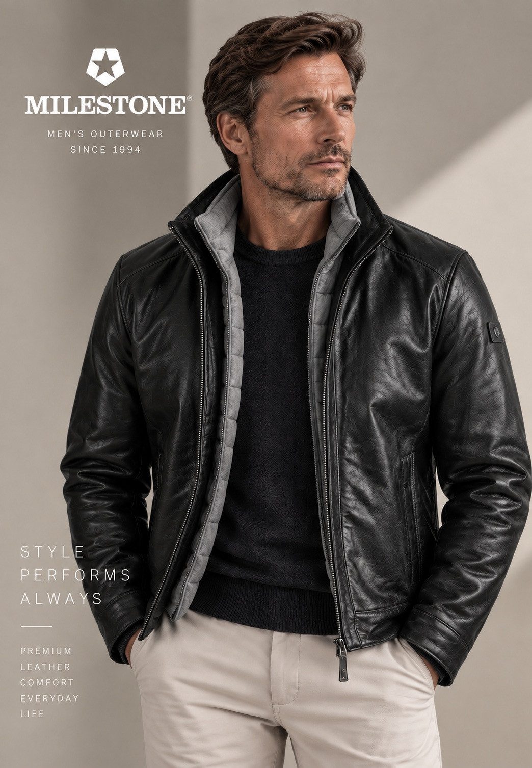 MILESTONE Lederjacke MSBarney Lammleder 2-Tone Optik mit herausnehmbarem Windstopper