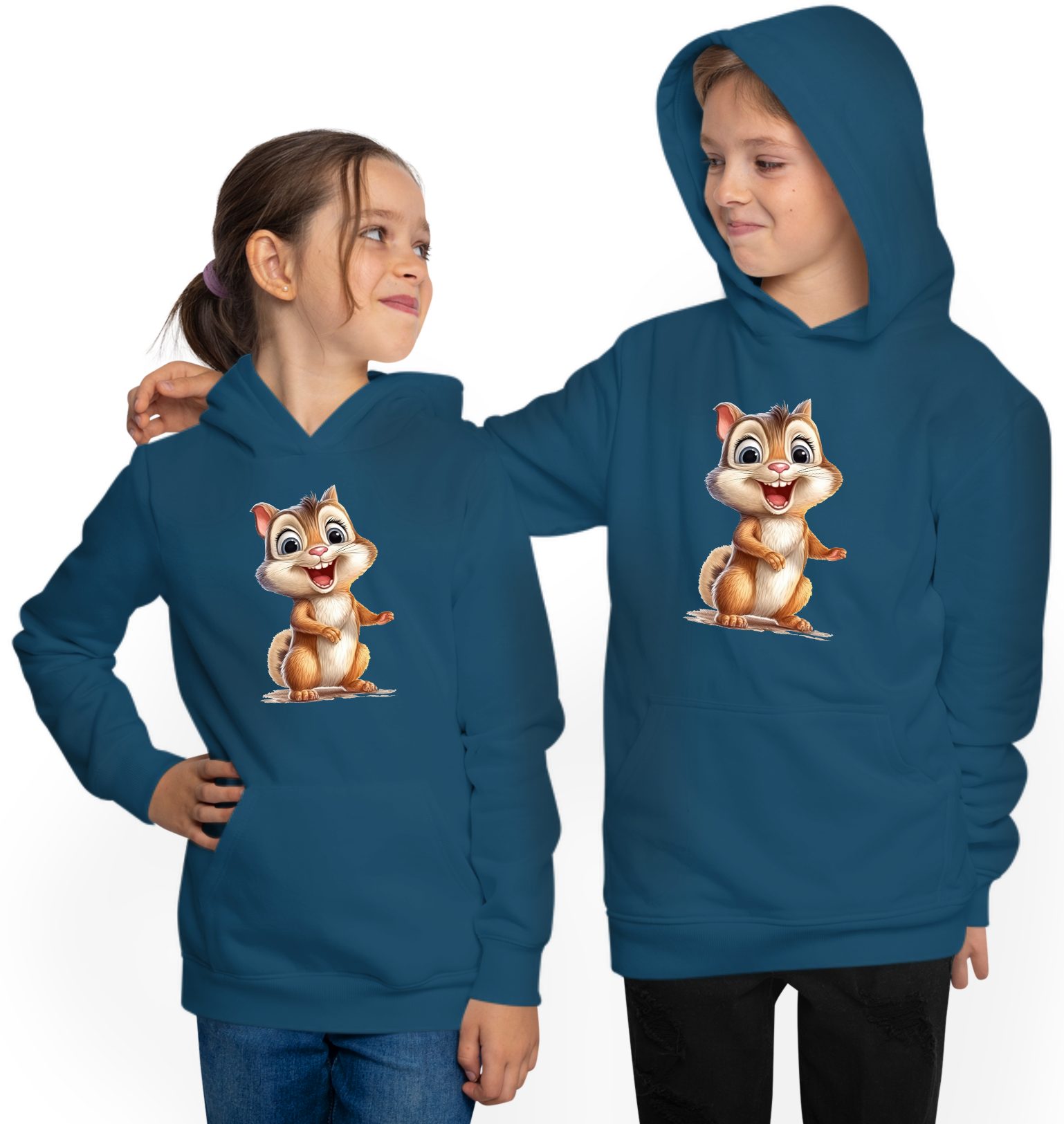 MyDesign24 Hoodie Kinder Kapuzen Sweatshirt - Eichhörnchen Hoodie für Kids Kapuzensweater mit Aufdruck i262