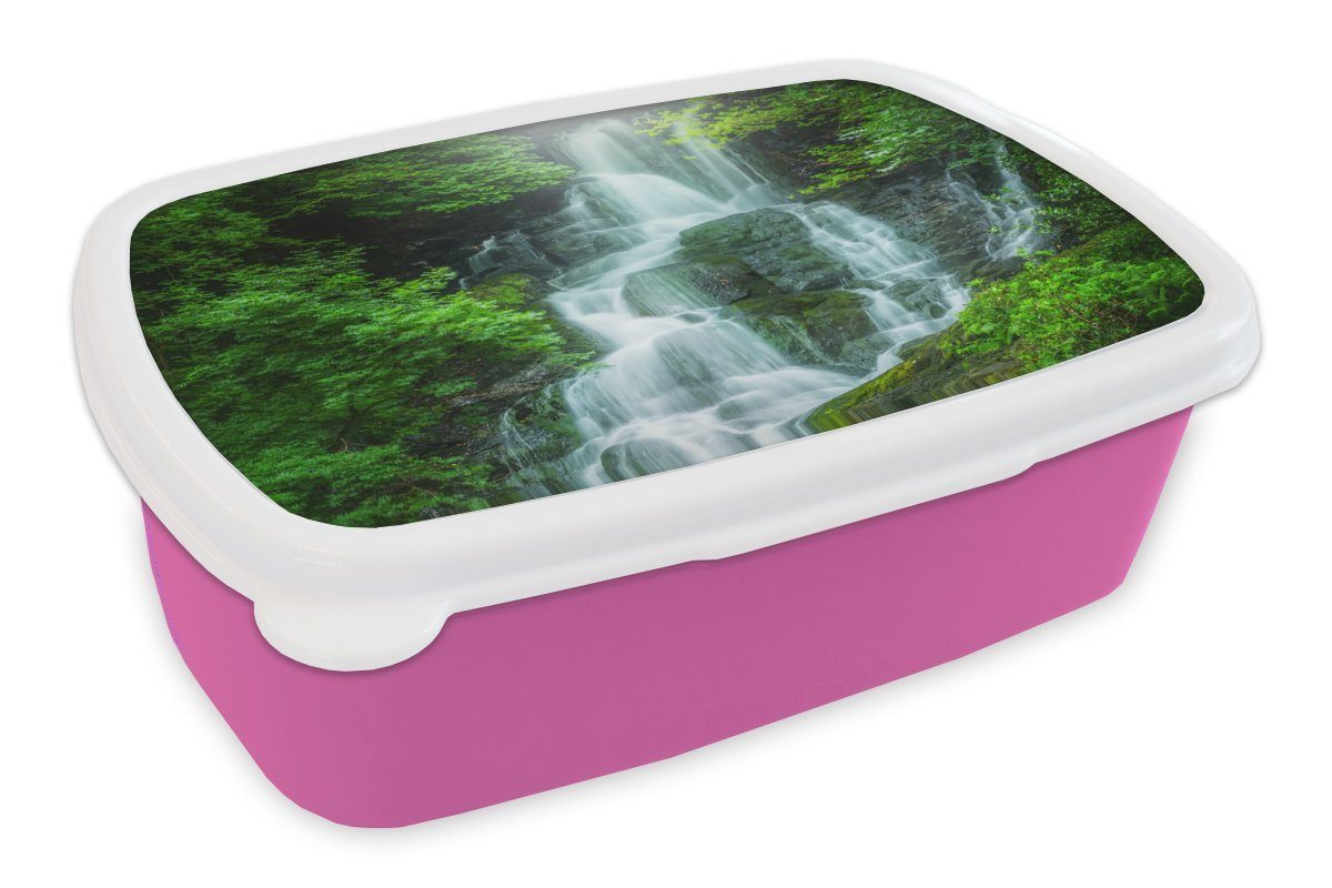 MuchoWow Lunchbox Wasserfall für in rosa Kunststoff, Brotbox Mädchen, Kinder, Snackbox, Erwachsene, (2-tlg), Irland, Brotdose Kunststoff