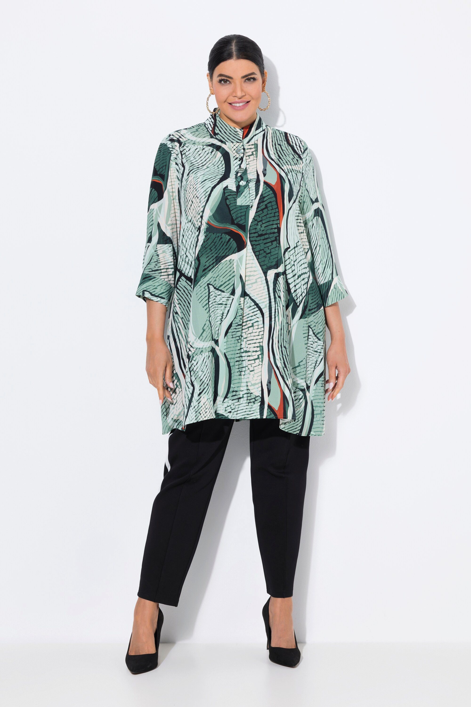 Ulla Popken Tunika Tunika A-Linie Stehkragen Zierfalte 3/4-Arm günstig online kaufen