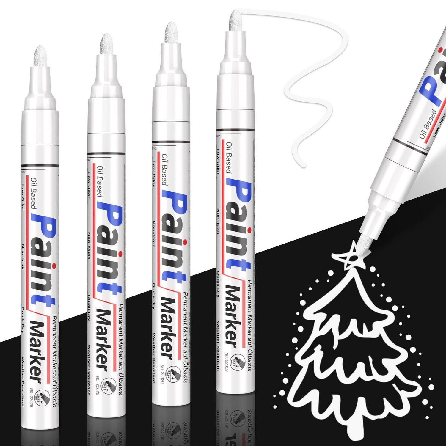 LuxusKollektion Lackmarker Lackmarker weiss, 4er-Pack, wasserfest