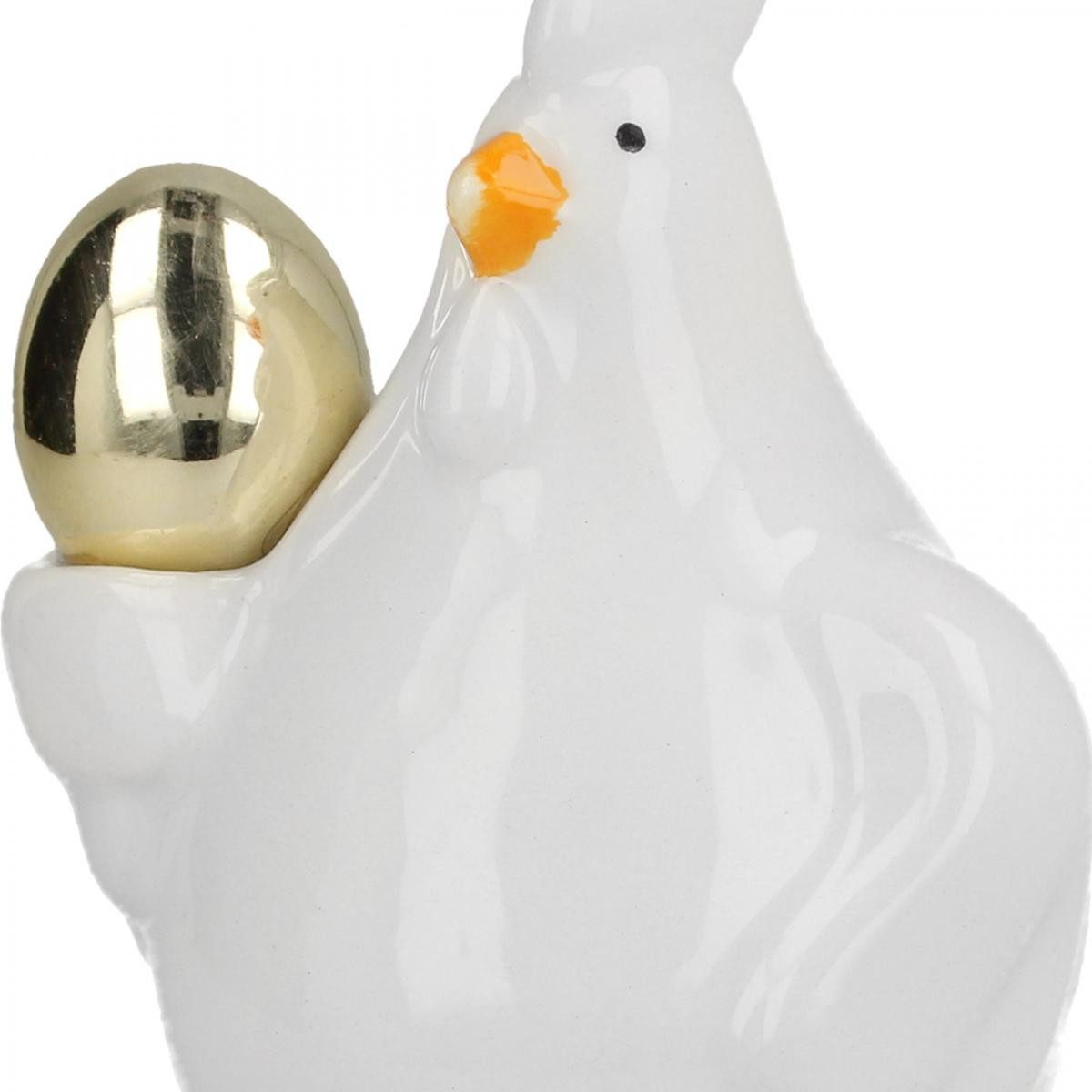 Viana Osterhase Deko Huhn mit goldenem Ei, Porzellan Osterfigur, Osterdeko Set, 2 Stü
