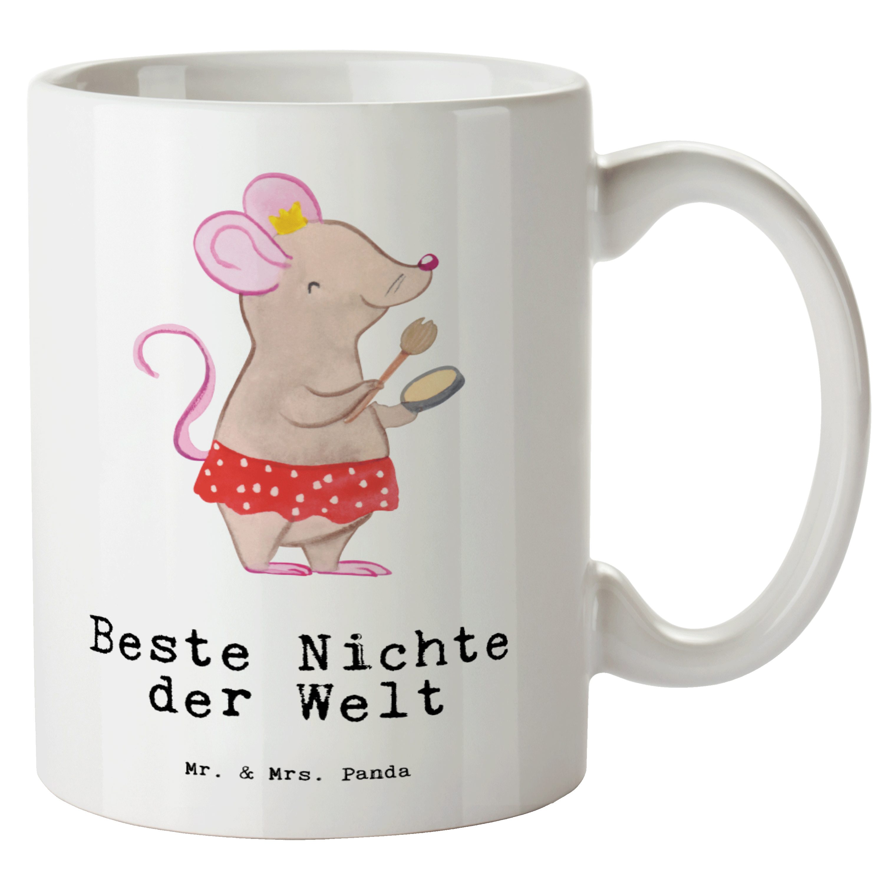 Mr. & Mrs. Panda Tasse Maus Beste Nichte der Welt - Weiß - Geschenk, XL Teetasse, Tochter de, XL Tasse Keramik
