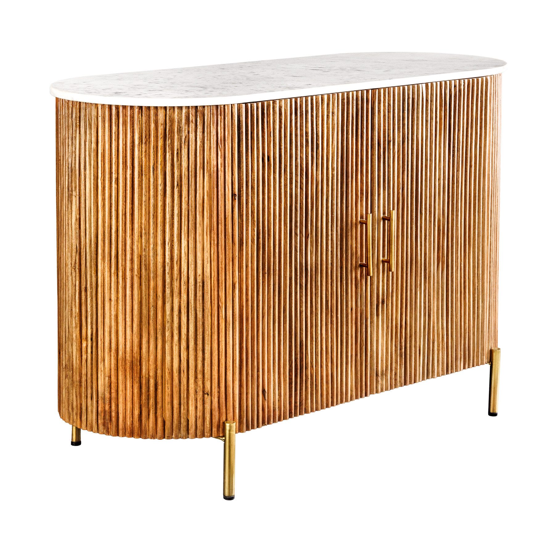 riess-ambiente Sideboard TRES CHIC 105cm braun / weiß / gold - Mangoholz, Marmor, Metall (Einzelartikel, 1 St), massive Kommode mit Lamellen & Stauraum - ideal für Wohnzimmer & Flur