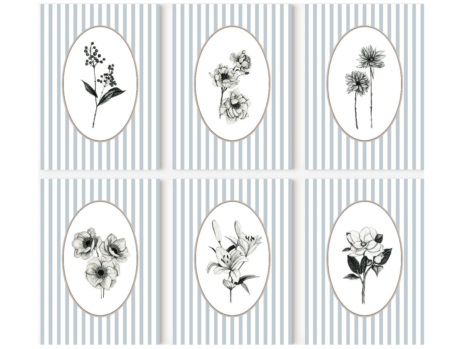 homestyle-accessoires Poster Wandposter Set 6-teilig, Blumen Hintergrund Streifen 10 Designs, Motiv Nr. 5, Hochformat, Künstlerpapier, stilvoll für jedes Zimmer, ohne Rahmen