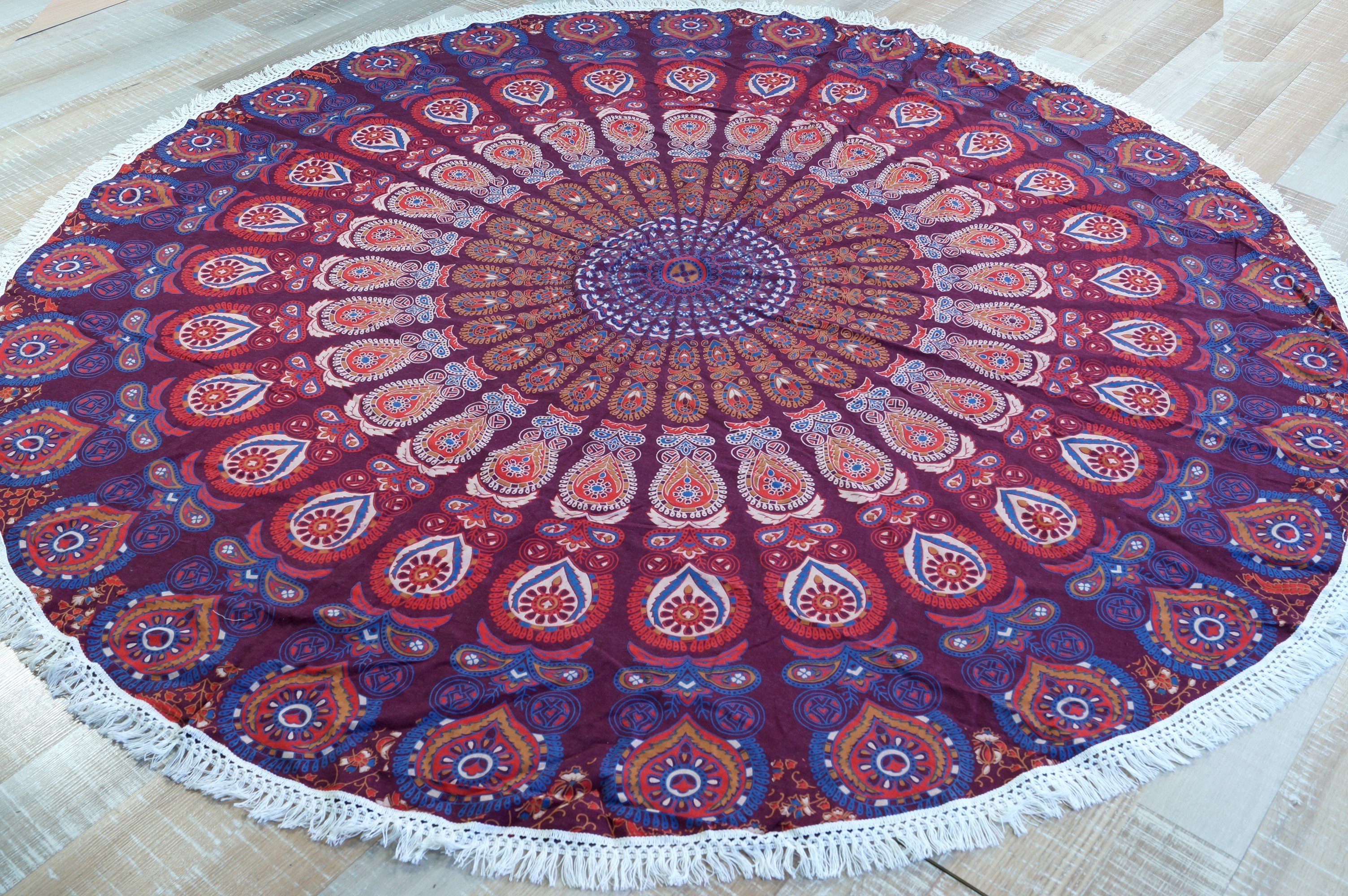 Tagesdecke Rundes indisches Mandala Tuch, Boho Tagesdecke,.., Guru-Shop rot/lila