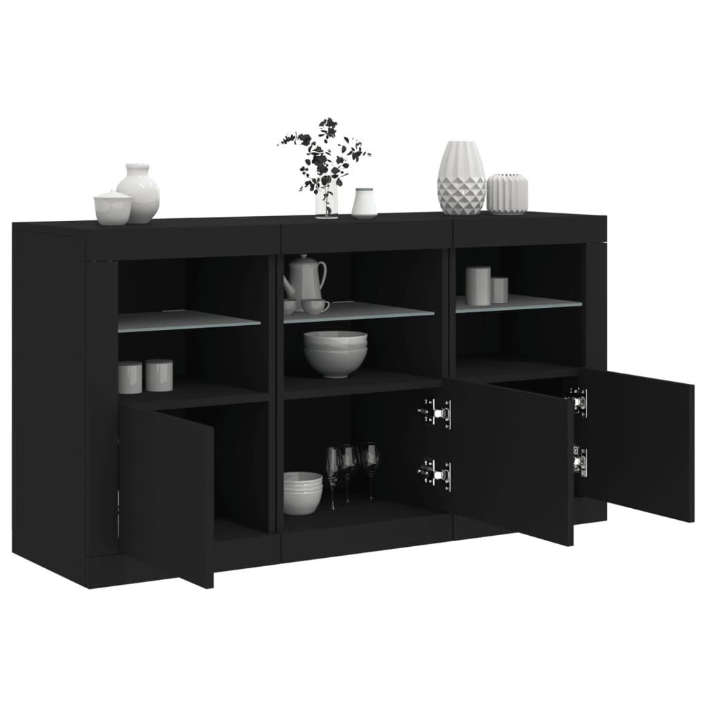 vidaXL Sideboard, Kommode mit LED-Leuchten Schwarz günstig online kaufen