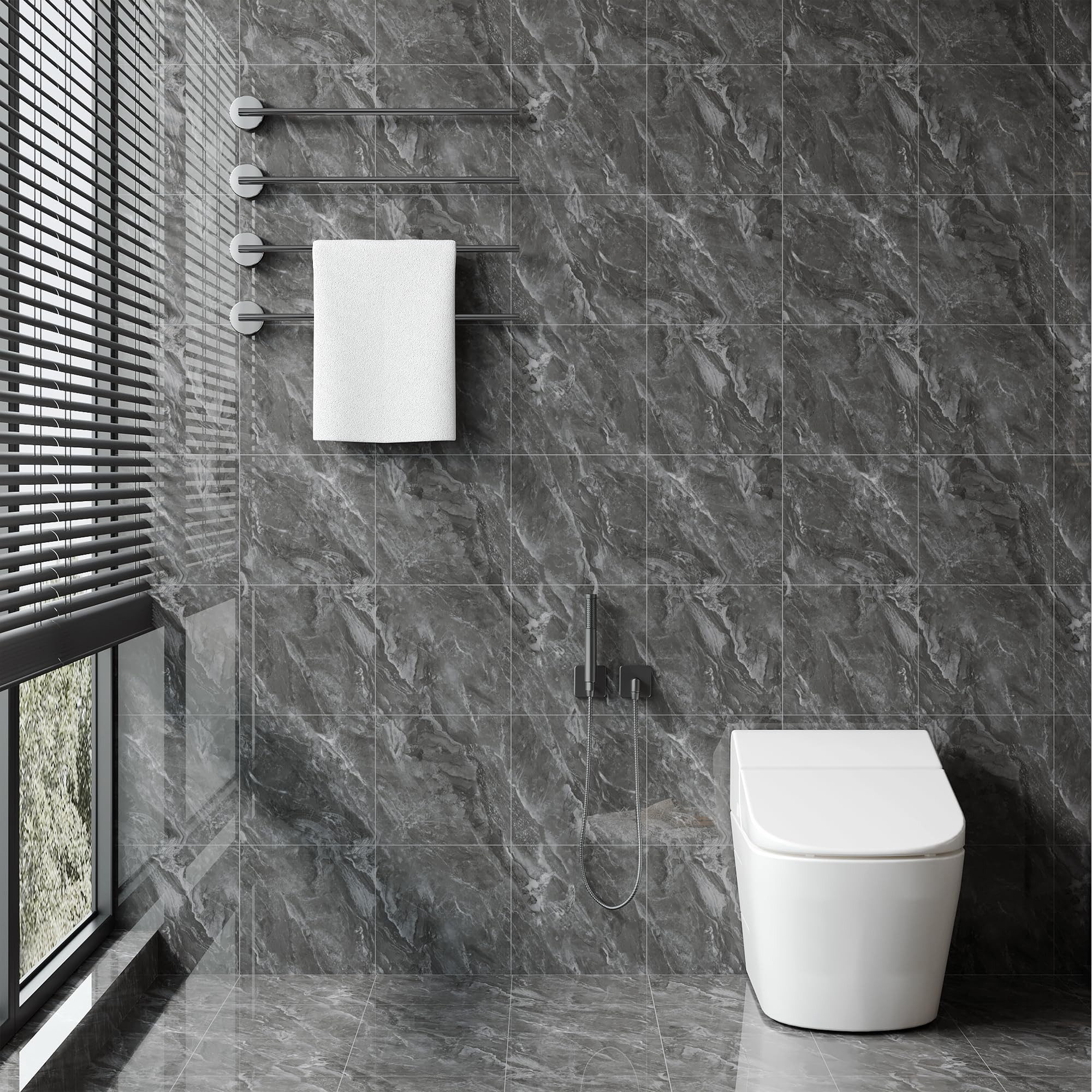 Agger Wandfliese Selbstklebend, Tile Stickers 10 Stück, Peel and Stick Tiles 30X30CM, 30x30, Dunkelgrau, Wasserfest & Schmutzabweisend, Fliesenaufkleber Marmor