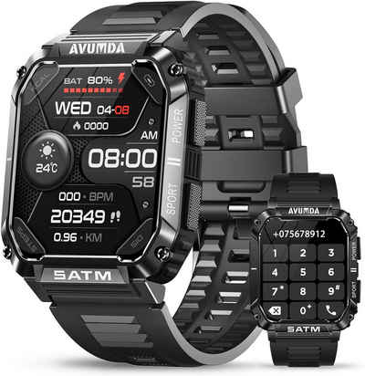AVUMDA Bluetooth-Anruf (Komposition/Antwort) Herren's Smartwatch (1,98 Zoll, Android/iOS), mit Remote-Fotos, Abspielen von Musik