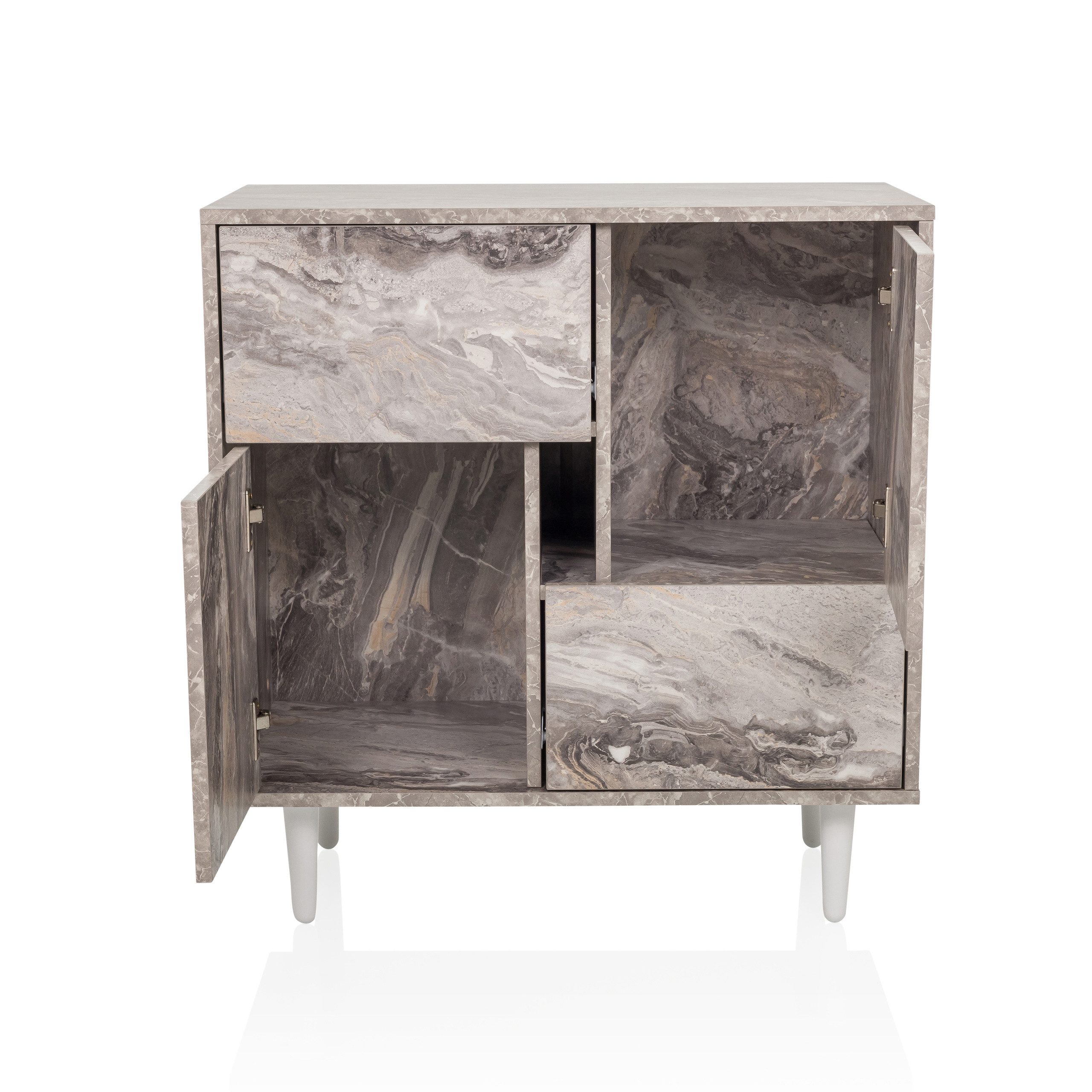 hjh LIVING Kommode LYKKJA Sideboard H/B/T: 77.0 x 72.0 x 39.5 cm, Sideboard mit 2 Schubladen und 2 Türen, Modernes Design, Grifflos