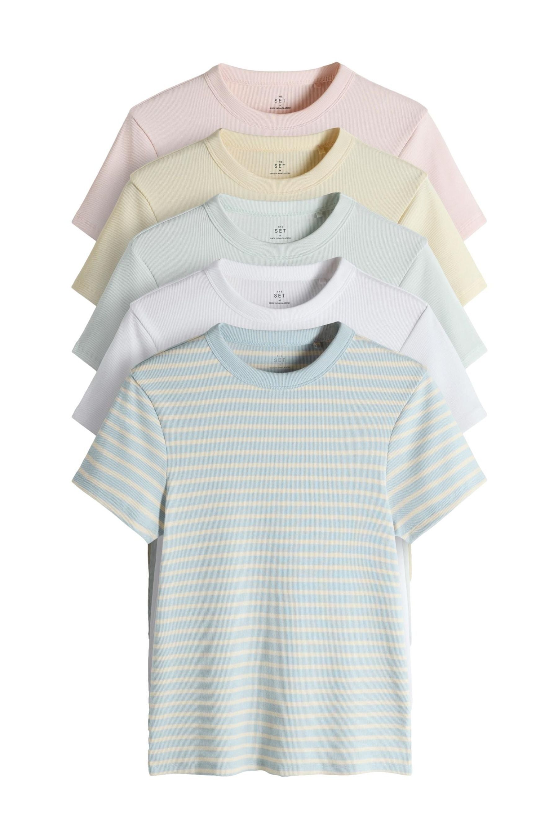 The Set T-Shirt The Set gerippte Kurzarm-T-Shirts, 5er-Pack (5-tlg)