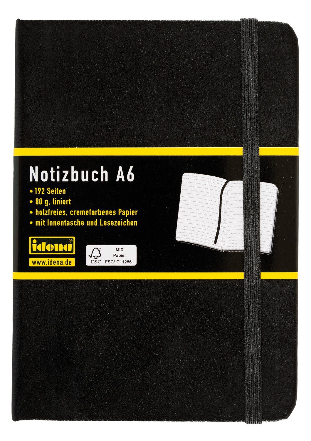 Idena Notizbuch Idena 209285 - Notizbuch DIN A6, liniert, Papier cremefarben, 192