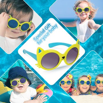 LENBEST Schwimmring Baby Schwimmring - Aufblasbare Baby Schwimmen Float Ring (mit Langlebigen Süßen Katzensonnenbrillen und Abnehmbarem Sonnendach für Kleinkinder, 1-tlg)